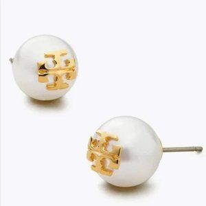 Tory Burch Evie Crystal Pearl Gold Stud Earrings (18k Gold-Plated) (NWT)